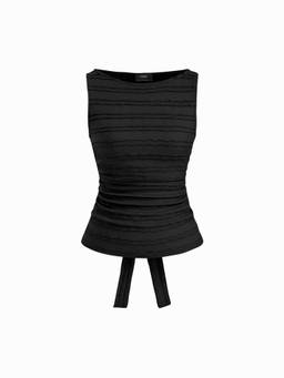 Cider - Textured Women's Ruched Tie-Back Tank Top Black