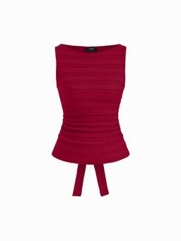 Cider - Textured Women Ruched Cut-Out Tie-Back Tank Top Burgundy