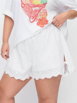 Cider - Cotton-blend Women's Mid-Waist Tie-Up Embroidered Shorts White