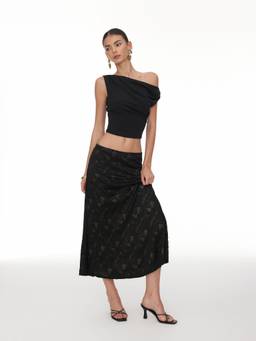 Cider - Asymmetrical Ruched Women's Lace Skirt Set Black