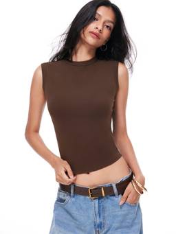 Cider - High Stretch Women’s Sleeveless Crew Neck Tank Top Brown