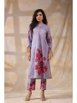 Mahee Jaipur - Purple Mul Cotton Floral Kurta and Pant (Set of 2)