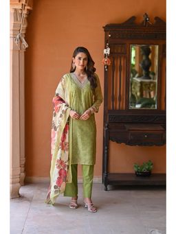 Mahee Jaipur - Light Green Chanderi Pearl and Gota Work Kurta with Pant and Dupatta (Set of 3)