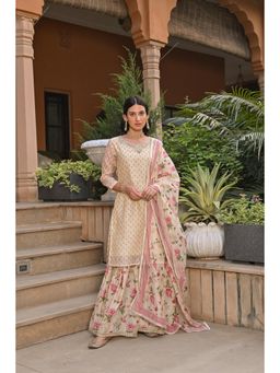 Mahee Jaipur - Cream Ikhtiyar Floral Print Gota Kurta with Sharara and Dupatta (Set of 3)