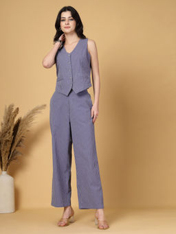 Gipsy - Blue Striped Cotton Waist Coat with Pant Co-Ord (Set of 2)