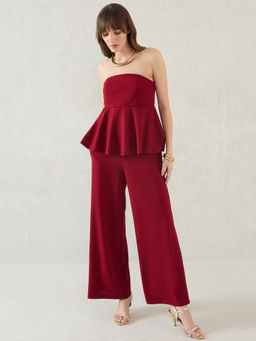 Femmella - Maroon Off-Shoulder Co-Ord (Set of 2)