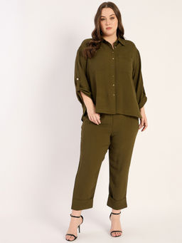 Femmella - Olive Dual Pocket Shirt Co-Ord (Set of 2)