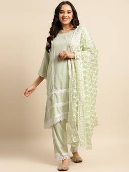 Zuri - Green Scalloped lace Embroidered Net Dupatta