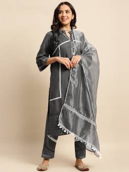 Zuri - Dark Grey Lace Organza Dupatta