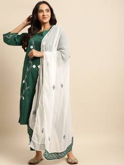 Zuri - White Embroidered Cotton Dupatta