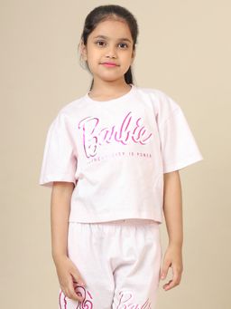 Kidsville - Girls Pink Official Barbie Typography Boxy Fit T-Shirt