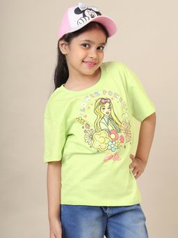 Kidsville - Girls Green Official Barbie Graphic Oversized Fit T-Shirt