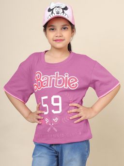 Kidsville - Girls Purple Official Barbie Typography Oversized Fit T-Shirt