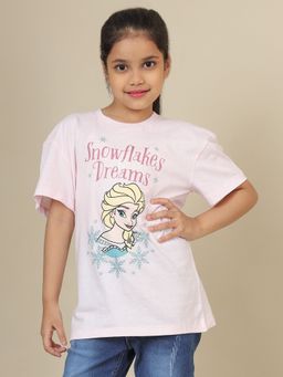 Kidsville - Girls Pink Official Frozen Graphic Oversized Fit T-Shirt