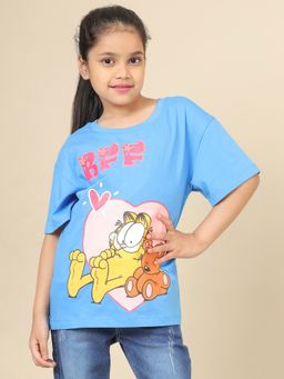 Kidsville - Girls Blue Official Garfield Graphic Oversized Fit T-Shirt