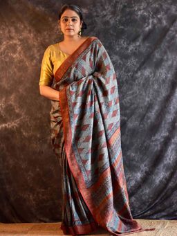 Sundarii - Zehra Ajrakh Hand Block Printed Handloom Modal Saree
