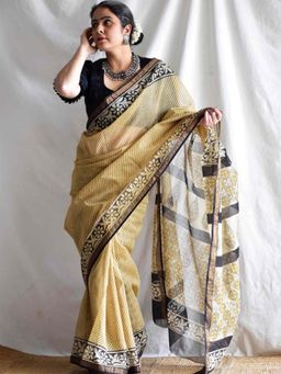Sundarii - Gold Rush - Dabu Kota Doria Saree without Blouse