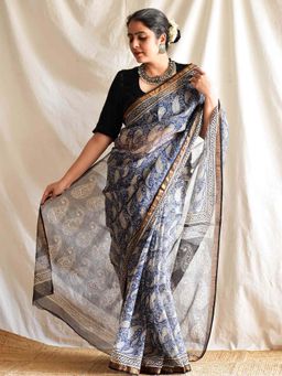 Sundarii - Paisley - Dabu Kota Doria Saree without Blouse