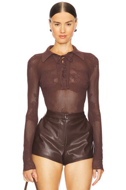 fleur du mal - Lace Pointelle Collared Bodysuit