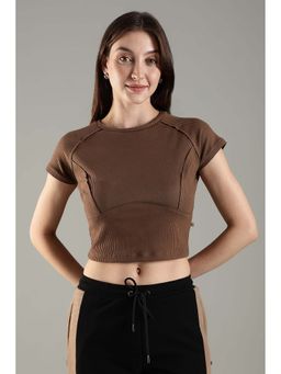 DOMIN8 - Brown Solid Fitted Fit T-Shirt