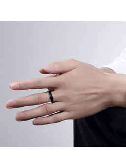 Yellow Chimes - Men Black Band Style Titanium Steel Ring