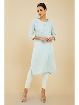 Soch - Women Blue Rayon Embroidered Kurta