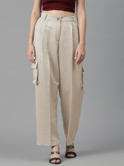 KOTTY - Womens High Rise Cotton Blend Relaxed Fit Cargo Trousers