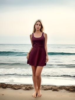 AAREIN - Maroon Solid Swimming Dress