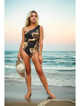 AAREIN - Black Mustard Floral Printed Padded Swimsuit