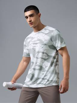 Technosport - Men's Printed Slim Fit Round Neck Sports Multicolor T-Shirt