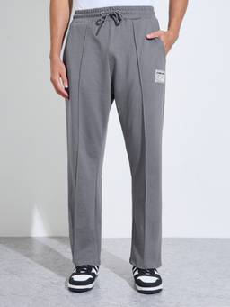 Styli - Men Grey Solid Oversized Elasticated Waist Full Length Trackpant