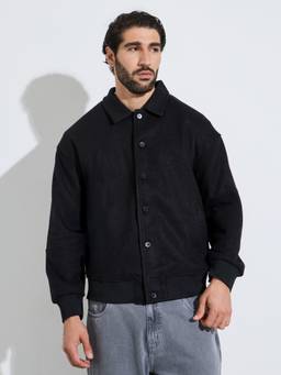 Styli - Men Black Solid Buttoned Long Sleeves Oversized Regular Length Jacket