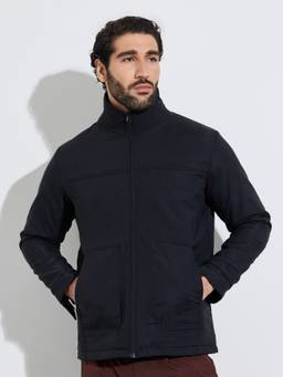 Styli - Men Black Solid Regular Fit Paneled Zipper Jacket with Pockets
