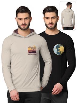 BULLMER - Printed Full Sleeve Sweatshirts For Men Beige And Black (Pack of 2)