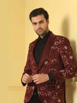 HILO DESIGN - Maravilla Maroon Embroidered Blazer