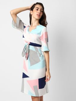 PINACOLADA - Women Multi-Color Colorblock Slim Fit Knee Dress for Summer & Winterwear