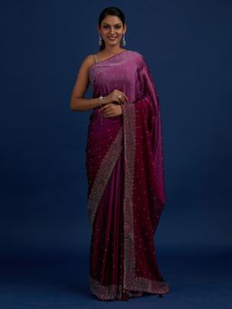 Koskii - Wine Swarovski Satin Designer Saree with Unstitched Blouse