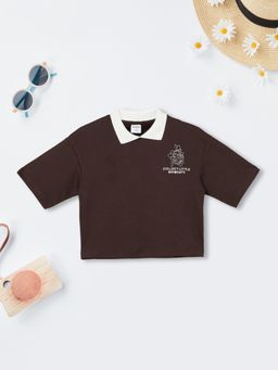max - Girls Back Embroidered Johnny Collar T-shirt