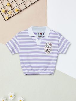 max - Girls Hello Kitty Striped Johnny Collar T-shirt
