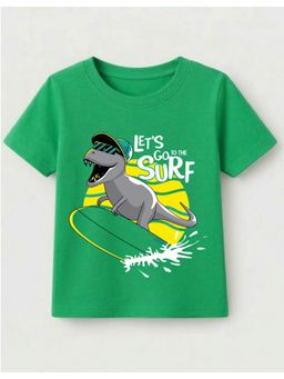 KAVEE - Cotton Knit Half Sleeves Dinosaur Graphic T-shirt - Green