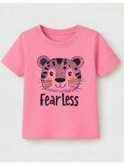 KAVEE - Cotton Knit Half Sleeves Tiger and Fearless Text Printed T-shirt - Pink