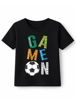 KAVEE - Cotton Knit Half Sleeves Game On Text Printed T-shirt - Black