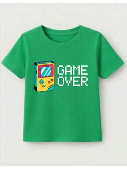 KAVEE - Cotton Knit Half Sleeves Game Over Text Printed T-shirt - Green