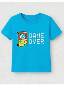 KAVEE - Cotton Knit Half Sleeves Game Over Text Printed T-shirt - Light Blue