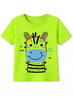 KAVEE - Cotton Knit Half Sleeves Zebra Printed T-shirt - Neon Green