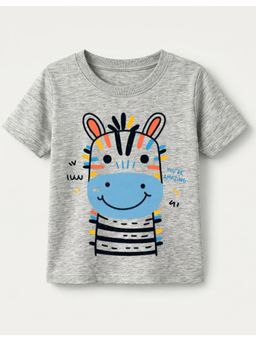 KAVEE - Cotton Knit Half Sleeves Zebra Printed T-shirt - Grey