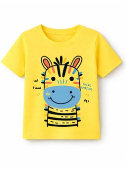 KAVEE - Cotton Knit Half Sleeves Zebra Printed T-shirt - Yellow