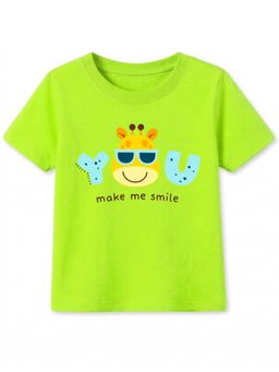 KAVEE - Cotton Knit Half Sleeves You Make Me Smile Graphic T-shirt - Neon Green