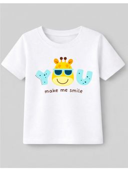 KAVEE - Cotton Knit Half Sleeves You Make Me Smile Graphic T-shirt - White