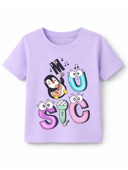 KAVEE - Cotton Knit Half Sleeves Music Text Printed T-shirt - Lavender